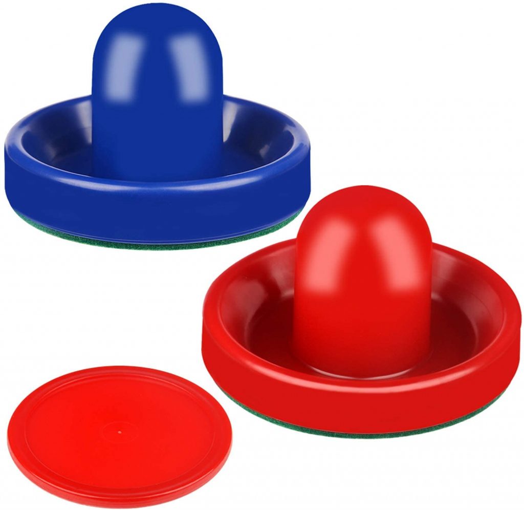 Red Air Hockey Puck With Blue And Red Strikers